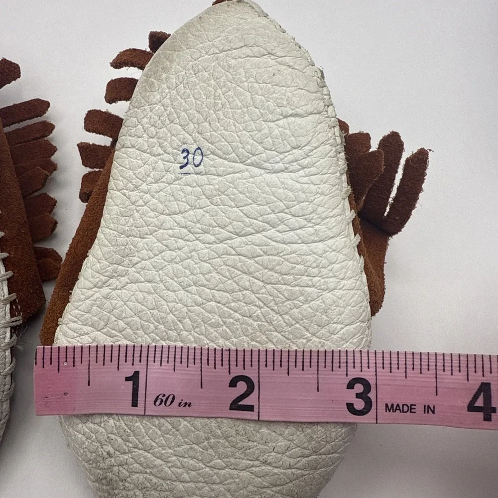 Vintage Taos‎ Baby Toddler Moccasins Rust Brown Suede Soft Fringed